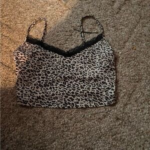 SHEIN Black and White Animal Print Lace Cami Top